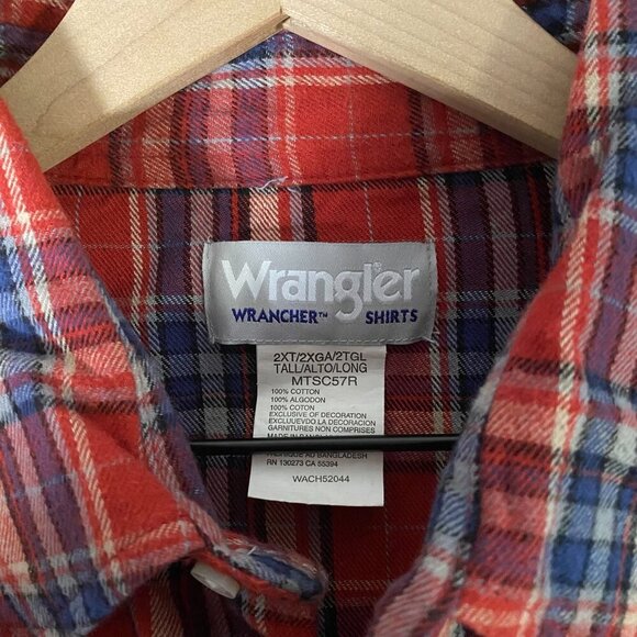Vintage 90's Wrangler Wrancher Men's Long Sleeve Flannel, Pearl Snaps, 2XL - Picture 6 of 7